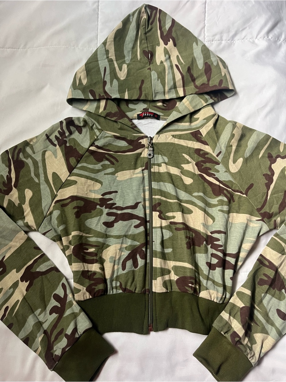 Cropped Camo Zip-Up Hoodie Jacket